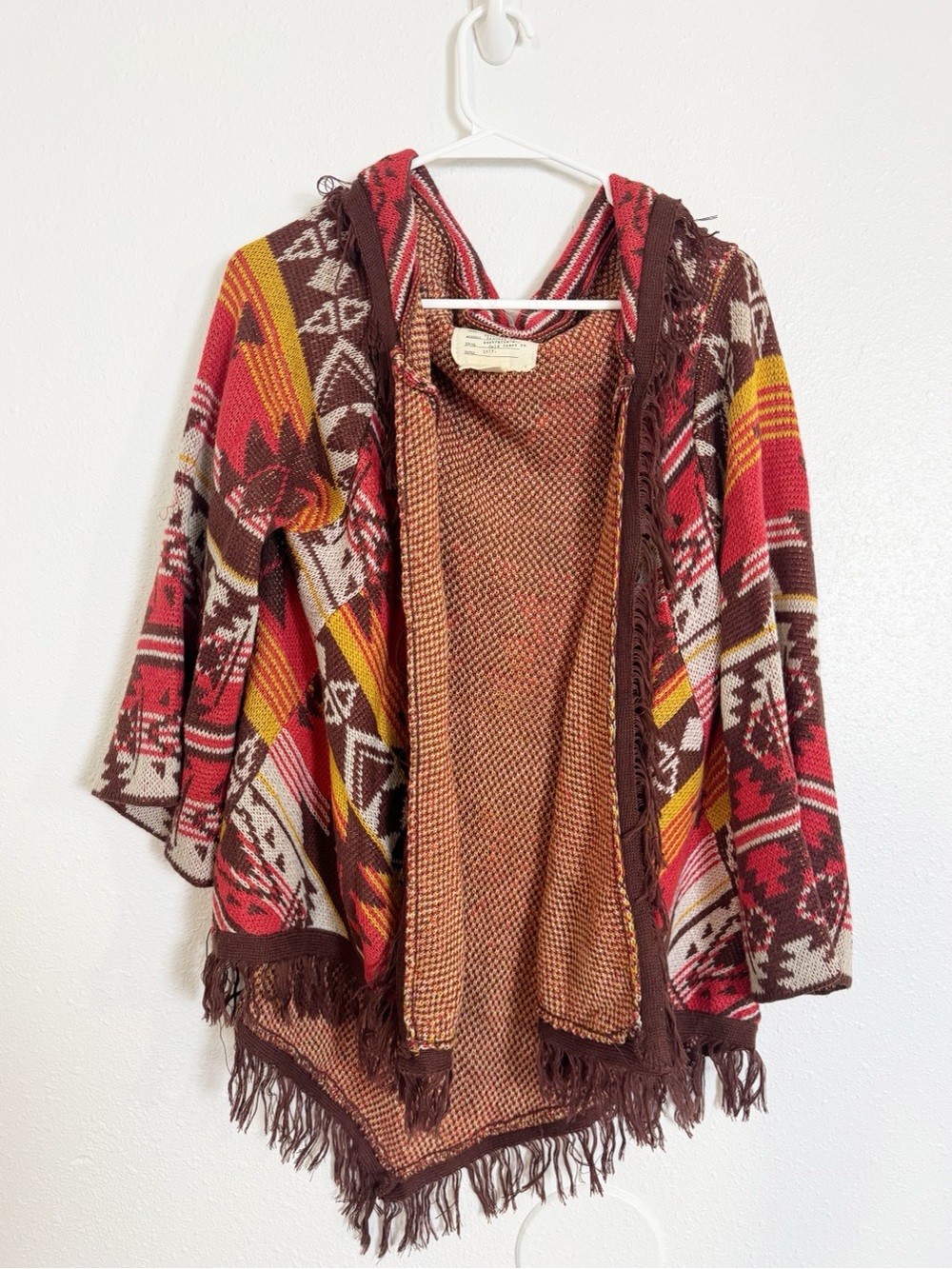 Billabong Aztec print fringe open front cardigan sweater
